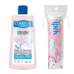 آب پاک کننده آرایش صورت کامان مدل oily skin حجم 400 میلی لیتر به همراه پد پاک کننده آرایش صورت ایپک مدل 01 بسته 70 عددی