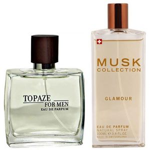 ادو پرفیوم مردانه استاویتا مدل topaze حجم 100 میلی لیتر به همراه ادو پرفیوم زنانه ماسک کالکشن مدل glamour حجم 100 میلی لیتر