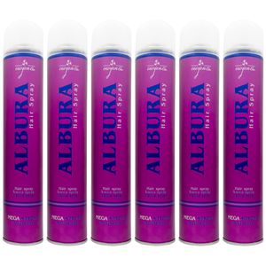 اسپری حالت دهنده مو آلبورا مدل mega strong حجم 500 میلی لیتر مجموعه 6 عددی