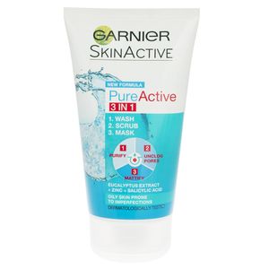 اسکراب لایه بردار پوست گارنیه مدل pure active 3in1 حجم 150 میلی لیتر