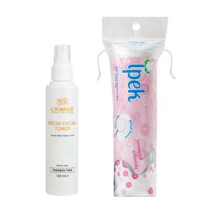 تونر اسپری پاک کننده سینره مدل fresh facial حجم 150 میلی لیتر به همراه پد آرایش پاک کن ایپک مدل 01 بسته 70 عددی