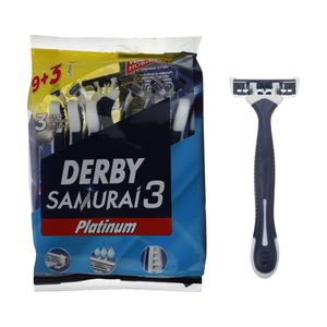 خود تراش دربی مدل samurai3 platinum بسته 12 عددی