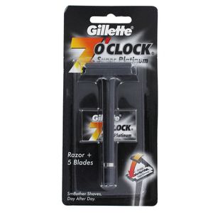 خود تراش مردانه ژیلت مدل super platinum 7o clock به همراه تیغ یدک بسته 2 عددی