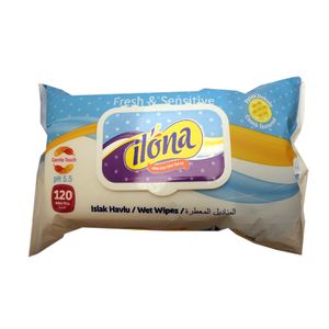 دستمال مرطوب ایلونا مدل sensetive بسته 120 عددی