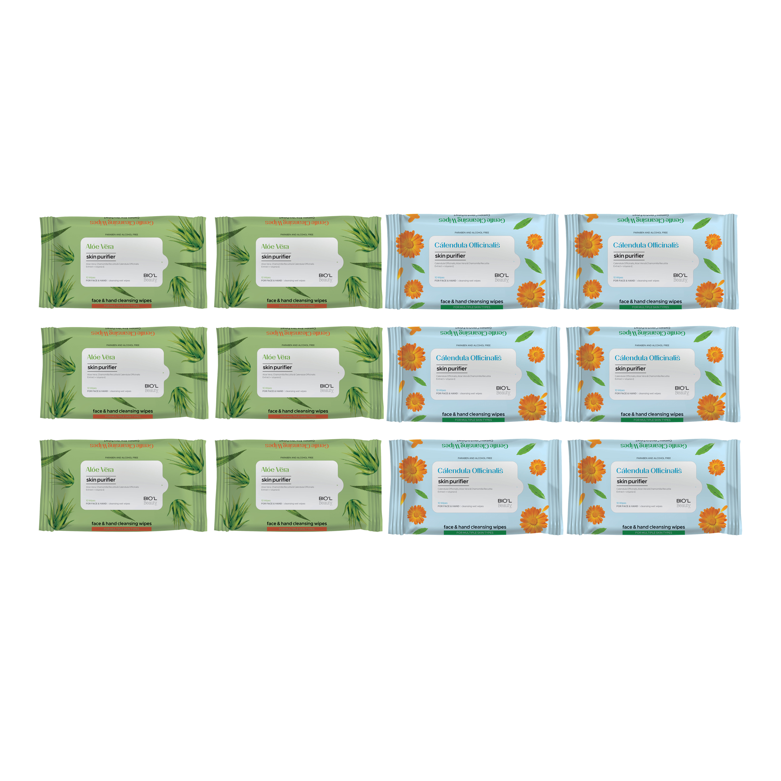 دستمال مرطوب بیول مدل calendula and aloevera مجموعه 12 عددی