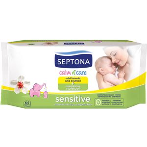 دستمال مرطوب سپتونا مدل sensitive سری عصاره بادام بسته 64 عددی