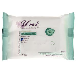 دستمال مرطوب پاک کننده آرایش مدل dry and sensitive skin بسته 20 عددی