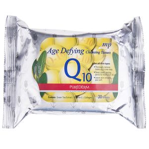 دستمال مرطوب پیوردرم مدل age defying q10 بسته 30 عددی
