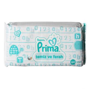 دستمال مرطوب کودک پریما مدل temiz ve ferah بسته 64 عددی