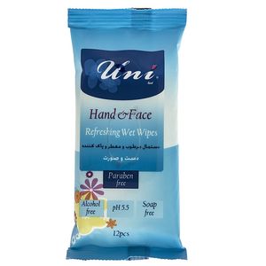 دستمال مرطوب یونی لد مدل hand and face بسته 12 عددی