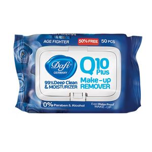 دستمال پاک کننده آرایشی دافی مدل q10 plus ضد پیری بسته 50 عددی