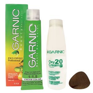 رنگ مو گارنیک شماره 5.65 حجم 120 میلی لیتر رنگ قهوه ای شکلاتی متوسط به همراه اکسیدان گارنیک مدل 20vol شش درصدی حجم 180 میلی لیتر