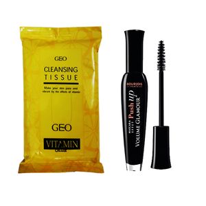 ریمل حجم دهنده بورژوآ مدل push up volume glamour به همراه دستمال مرطوب جیو بسته 10 عددی