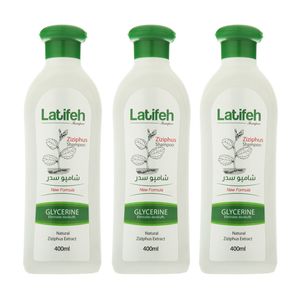 شامپو مو لطیفه مدل glycerine حجم 400 میلی لیتر بسته 3 عددی