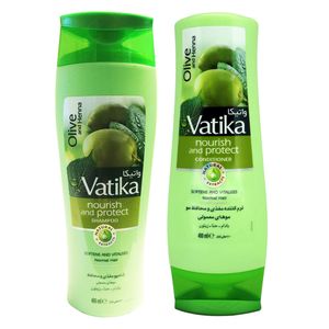 شامپو نرم کننده مو واتیکا مدل olive and henna حجم 400 میلی لیتر به همراه شامپو مغذی واتیکا مدل olive حجم 200 میلی لیتر