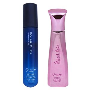 عطر جیبی زنانه ژک ساف مدل sweet love حجم 20 میلی لیتر به همراه عطر جیبی مردانه ژک ساف مدل polar bleu حجم 22 میلی لیتر