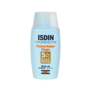 فلوئید ضد آفتاب بدون رنگ ایزدین spf 50 مدل fusion water magic ‌مناسب انواع پوست حجم 50 میلی‌لیتر