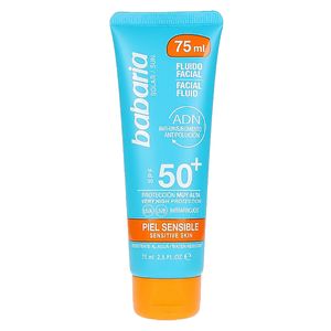 فلوئید ضد آفتاب بی رنگ باباریا spf 50 مدل sensitive ‌مناسب برای پوست‌های حساس حجم 75 میلی‌لیتر