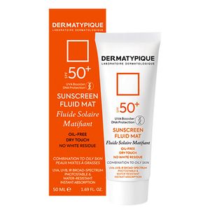فلوئید ضد آفتاب بی رنگ درماتیپیک +spf50 مدل sfm مناسب پوست های چرب حجم 50 میلی لیتر