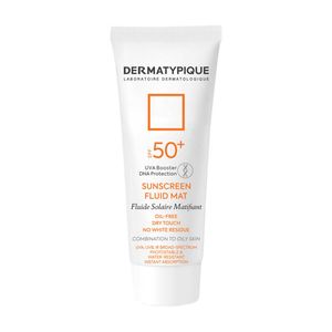 فلوئید ضد آفتاب بی رنگ درماتیپیک spf50 مدل fluid mat مناسب پوست های چرب و مختلط حجم 40 میلی لیتر