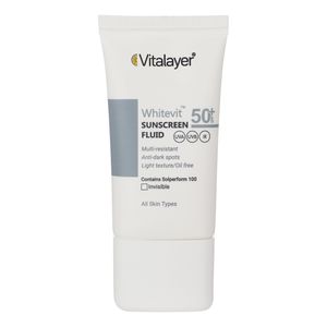 فلوئید ضدآفتاب بی رنگ ویتالیر spf 50 مدل whitevit مناسب انواع پوست حجم 50 میلی لیتر
