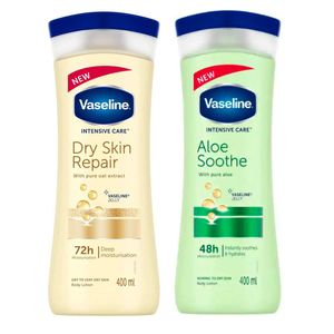 لوسیون بدن وازلین مدل dry intensive care حجم 400 میلی لیتر به همراه لوسیون بدن وازلین مدل aloe sooth حجم 400 میلی لیتر