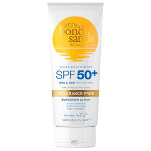 لوسیون ضد آفتاب بدون رنگ بوندی سندز spf 50 مدل hydration ‌مناسب پوست‌های حساس حجم 150 میلی‌لیتر
