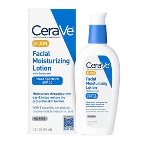 لوسیون ضد آفتاب بی رنگ سراوی spf 50 مدل am ‌مناسب پوست‌های معمولی حجم 89 میلی‌لیتر