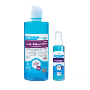 محلول ضدعفونی کننده دست سپتاتک مدل a01 حجم 500 میلی لیتر به همراه اسپری ضدعفونی کننده مدل 01 حجم 120 میلی لیتر