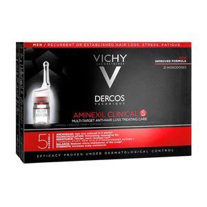محلول کنترل کننده ریزش مو مردانه ویشی سری dercos مدل aminexil clinical 5 حجم 6 میلی لیتر بسته 21 عددی