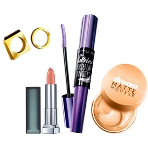 موس میبلین مدل dream matte 48 به همراه ریمل مدل push up angel و رژ لب مدل sensational matte 930