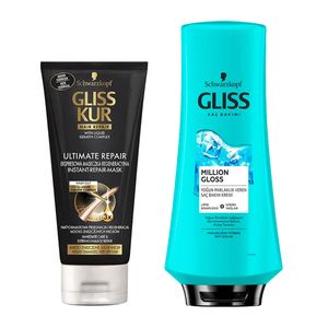 نرم کننده مو گلیس مدل million gloss حجم 360 میلی لیتر به همراه ماسک مو گلیس مدل ریپیر حجم 200 میلی لیتر
