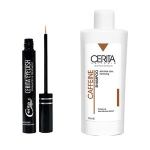 پک شامپو تقویت کننده و ضد ریزش سریتا مدل caffeine حجم 200 میلی لیتر بهمراه محلول تقویت کننده مژه سریتا مدل eyelash lotion حجم 7 میلی لیتر