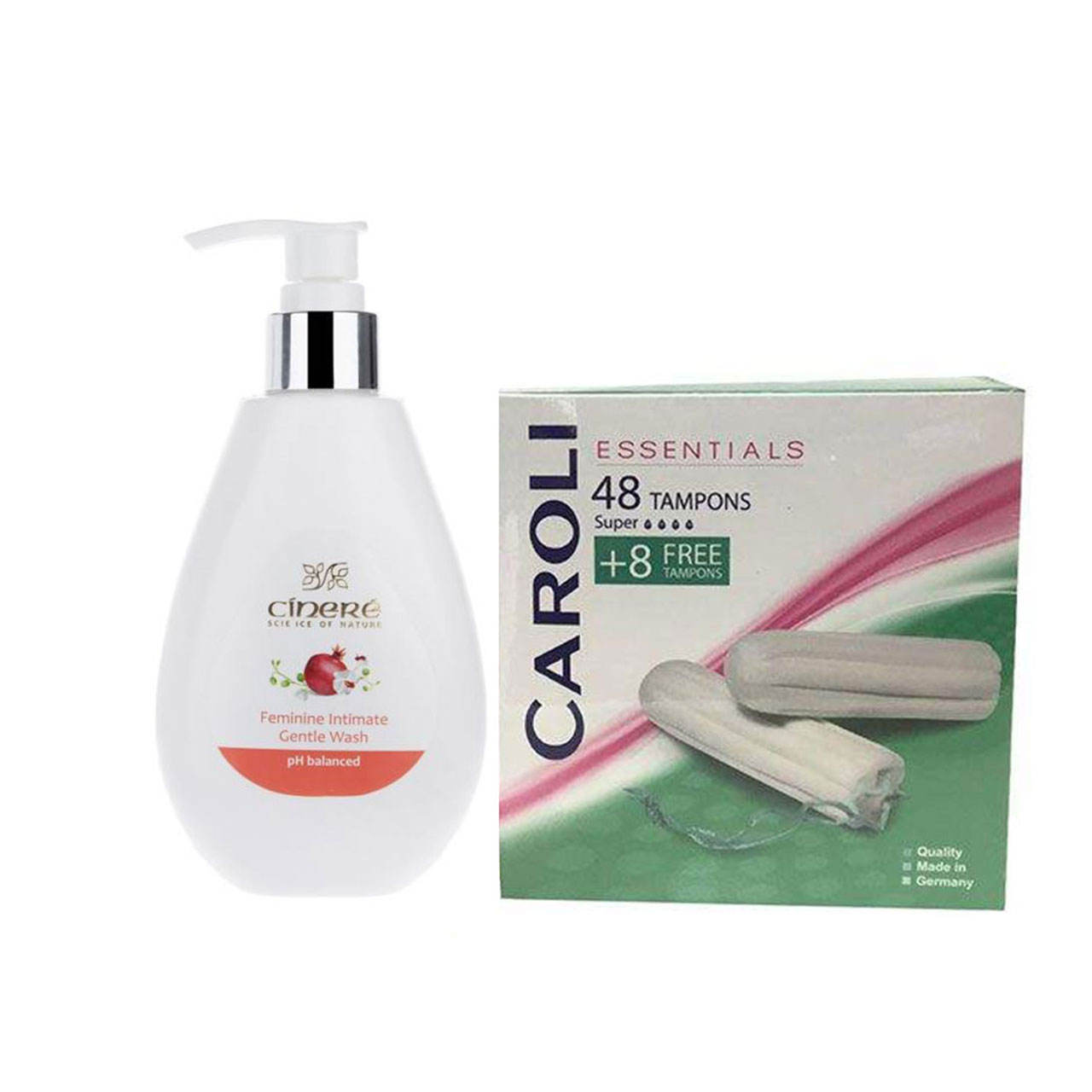 ژل بهداشتی بانوان سینره مدل orchid حجم 180 میلی لیتر به همراه تامپون کرولی مدل super بسته 8+48 عددی