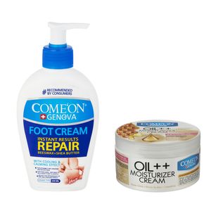 کرم رفع ترک پا کامان مدل 01 حجم 300 میلی لیتر به همراه کرم مرطوب کننده کامان مدل + oil حجم 250 میلی لیتر