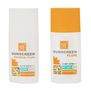 کرم ضد آفتاب بی رنگ مای spf50 مدل hyaluronic acid مناسب پوست های چرب حجم 50 میلی لیتر به همراه فلوئید ضد آفتاب مای مدل hypoallergen حجم 50 میلی لیتر
