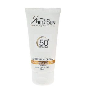 کرم ضد آفتاب بی رنگ مدیسان مدل spf 50 مناسب پوست های چرب و معمولی حجم 50 میلی لیتر