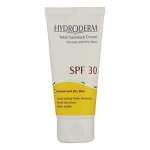 کرم ضد آفتاب بی رنگ هیدرودرم spf30 مناسب پوست های نرمال و خشک حجم 50 میلی لیتر
