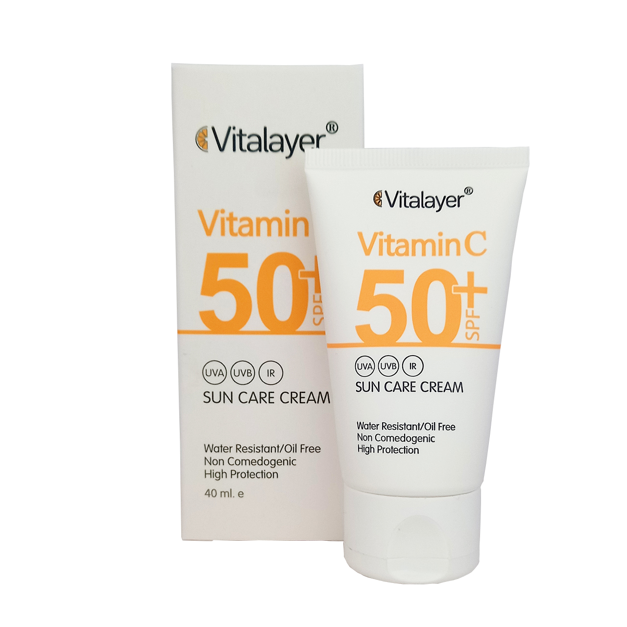 کرم ضد آفتاب بی رنگ ویتالیر +spf50 مدل vitamin c مناسب انواع پوست حجم 40 میلی لیتر
