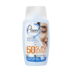 کرم ضد آفتاب بی رنگ پیکسل spf50 مدل oily acne prone skin مناسب پوست های چرب حجم 50 میلی لیتر
