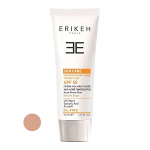 کرم ضد آفتاب رنگی اریکه spf50 مدل آنتی آکنه مناسب پوست های آکنه‌ای حجم 50 میلی لیتر