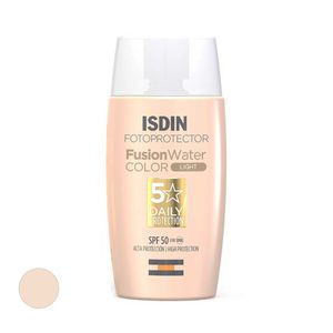 کرم ضد آفتاب رنگی ایزدین spf 50 مدل فیوژن واتر مناسب برای انواع پوست حجم 50 میلی‌لیتر