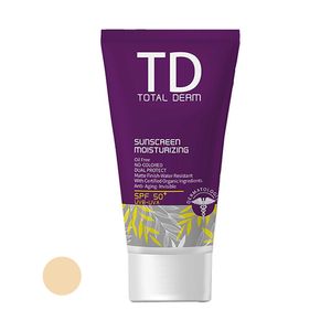 کرم ضد آفتاب رنگی توتال درم spf50 مدل 01biotech مناسب انواع پوست حجم 50 میلی لیتر