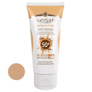کرم ضد آفتاب رنگی سان سیف spf50 مدل viti sense مناسب پوست های حساس حجم 50 میلی لیتر