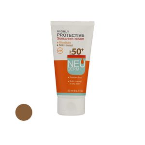 کرم ضد آفتاب رنگی نئودرم +spf50 مدل highly protective مناسب پوست های انواع پوست حجم 50 میلی لیتر