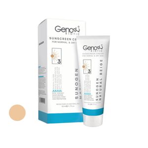 کرم ضد آفتاب رنگی ژنوبایوتیک spf50 مدل nbd3 مناسب پوست های خشک و معمولی حجم 50 میلی لیتر