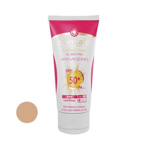 کرم ضد آفتاب و ضد چروک رنگی سان سیف مدل spf50 مناسب انواع پوست حجم 50 میلی لیتر