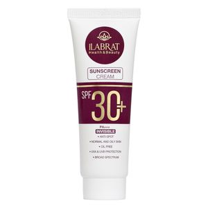 کرم ضدآفتاب بی رنگ ایلابرت +spf30 مدل ضد لک 30 پلاس مناسب پوست های معمولی و چرب حجم 40 میلی لیتر