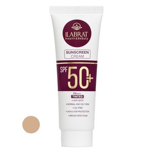 کرم ضدآفتاب رنگی ایلابرت +spf50 مدل ضد لک natural beige مناسب پوست های چرب و معمولی حجم 40 میلی لیتر