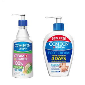 کرم مرطوب کننده کامان مدل oil free bcomplex حجم 400 میلی لیتر به همراه کرم ترک پا حجم 300 میلی لیتر